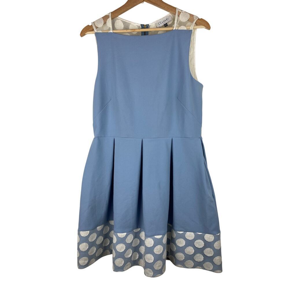 Closet London Women's 12 Blue White Polka Dot Lace Sleeveless Mini Dress *‎